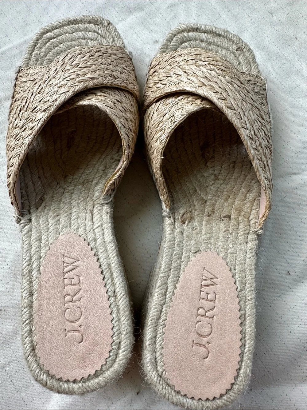 J. Crew Beige Braided Platform Espadrille Slides